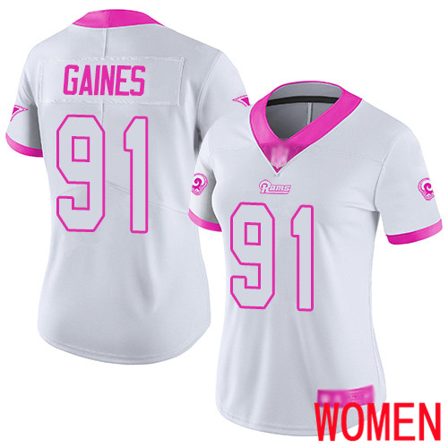 Los Angeles Rams Limited White Pink Women Greg Gaines Jersey NFL Football #91 Rush Fashion->women nfl jersey->Women Jersey